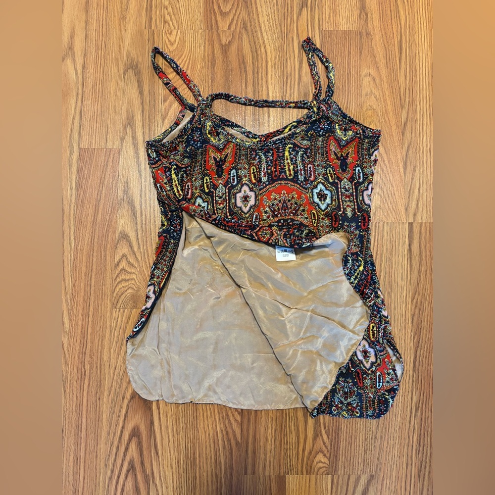 DKNY Multicolor Paisley-Print Spaghetti Strap Silk Tank Top - Picture 6 of 8